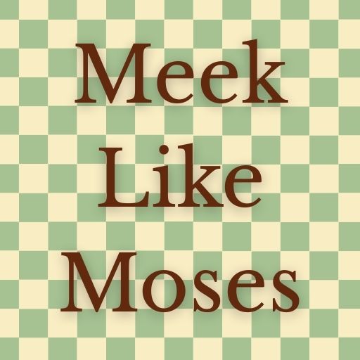 Text 'Meek Like Moses' on a checkered background